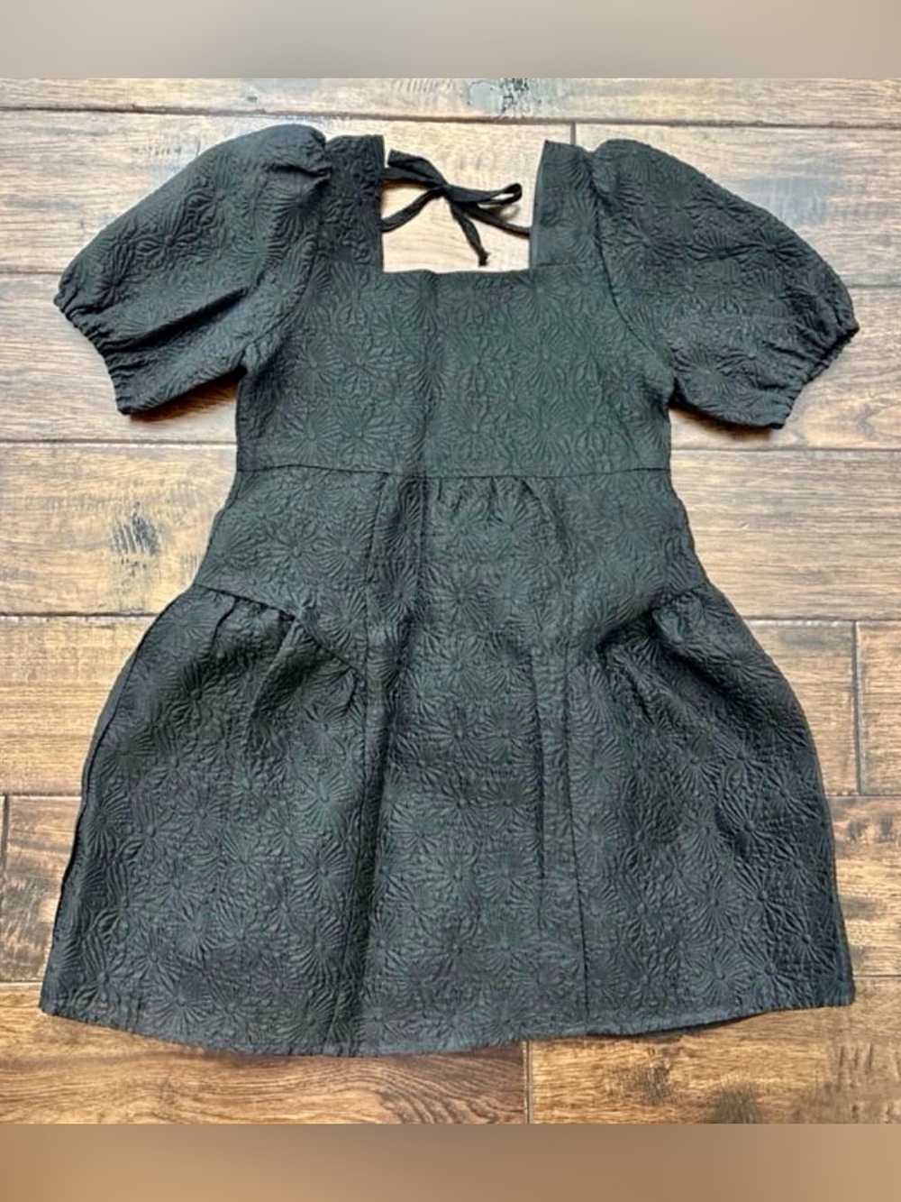 GB girls Black Daisy Jacquard Puff Sleeve Dress size 6